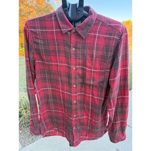 Hurley Mens Red Plaid Flannel Long Sleeve Button Up Shirt Medium